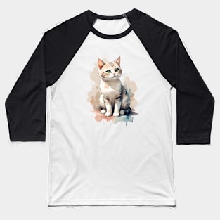 Cute Cat Water color Baseball T-Shirt